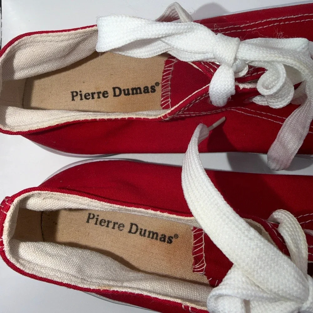 Pierre Dumas Womens 10 Red Canvas Low Top Sneakers Classic Retro Casual Shoes‎